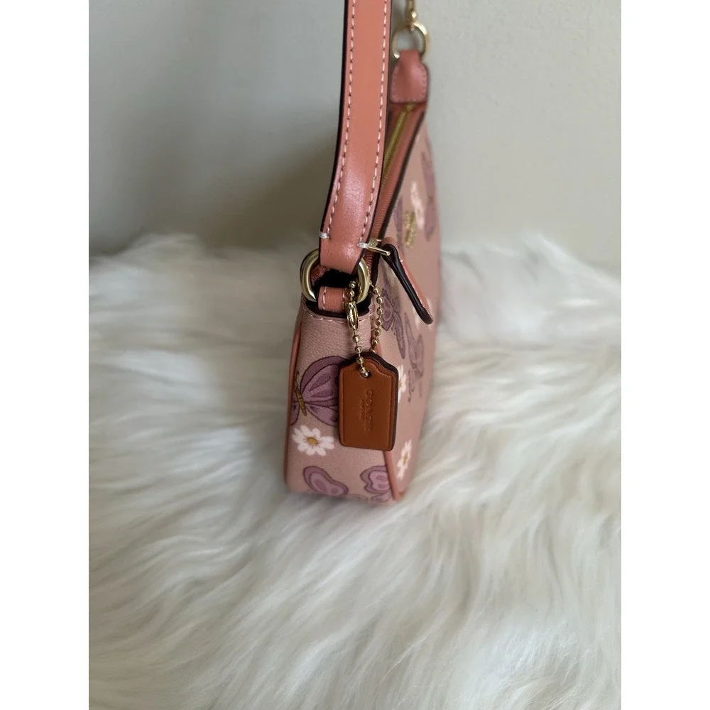 Coach Nolita 19 Pink‎ Butterfly Daisy Pebbled Leather Shoulder Bag Excellent